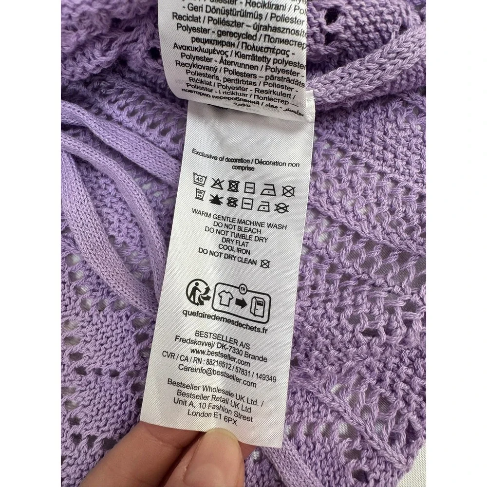Noisy May Purple Pointelle Knit Rouched V-Neck Cropped Sweater Small